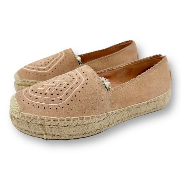 UGG Heidi Perforated Slip-On Espadrille Flat In Suntan Suede Pink Women’s Sz 9 - Picture 2 of 14